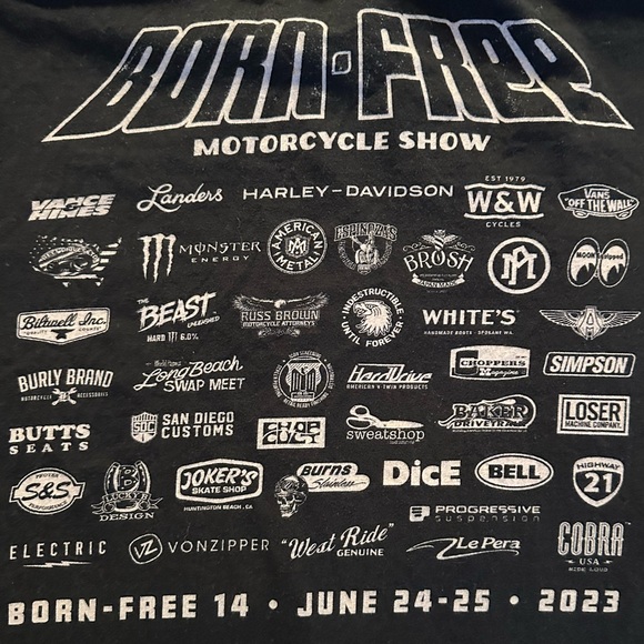 Born Free Motorcycle Show T-shirt Black Small Short Sleeve Double Sided Tee - Picture 4 of 7